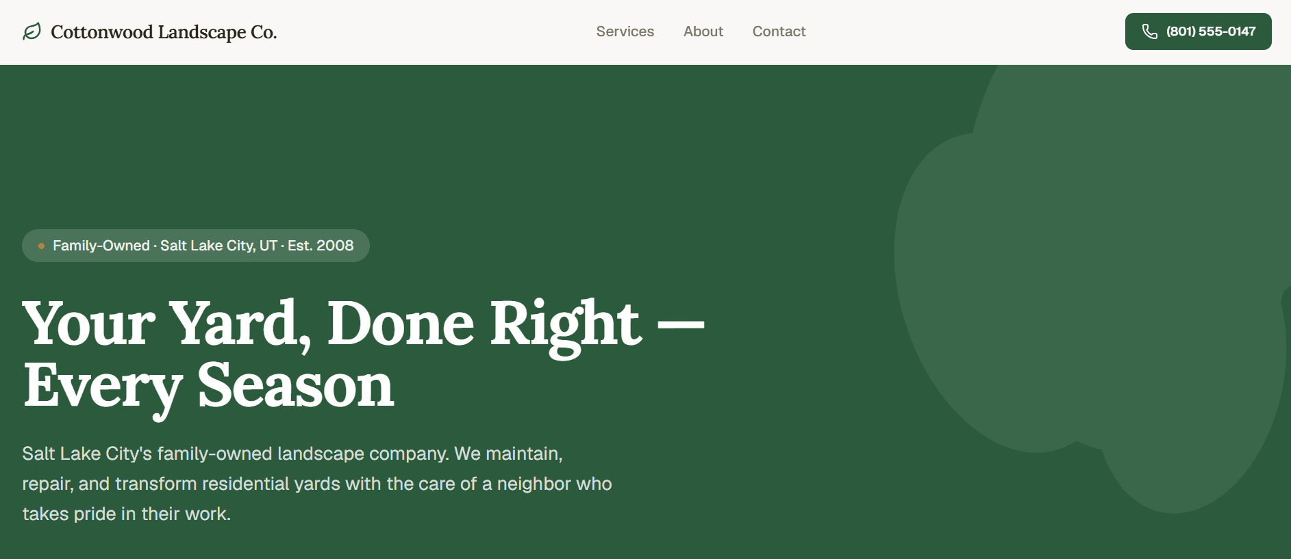 Cottonwood Landscape Co. website